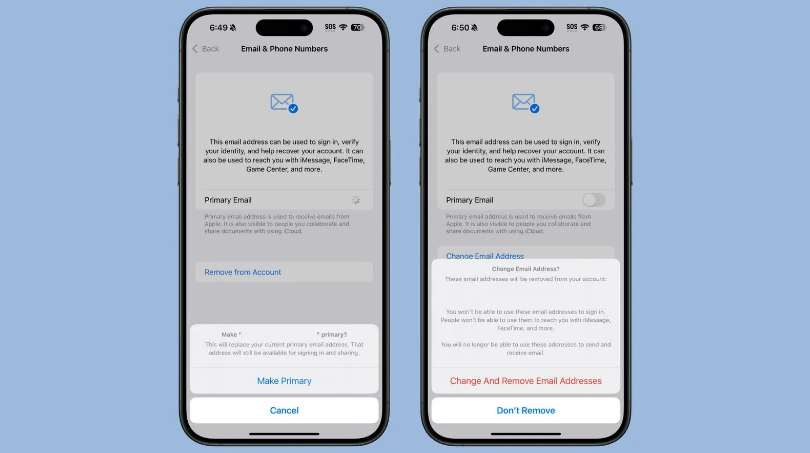 鹿城苹果手机维修分享苹果 iOS 18.1 支持设置“主要”邮箱地址并更改 iCloud 邮箱 